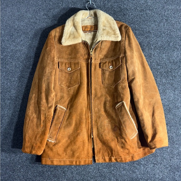 Vintage William Barry Suede Sherpa Jacket Men’s Long Made in USA 70s Western - Picture 1 of 11